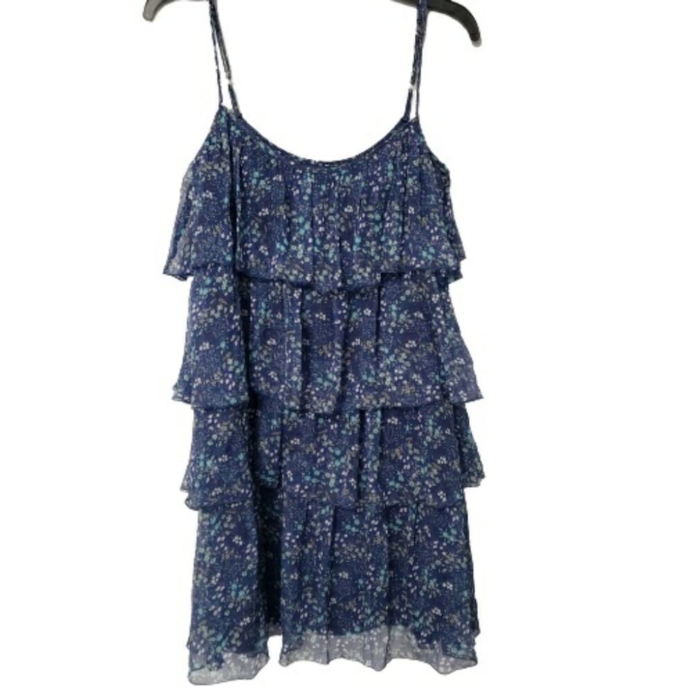ABS by Allen Schwartz Blue‎ Floral Tiered Chiffon Mini Dress Size 6